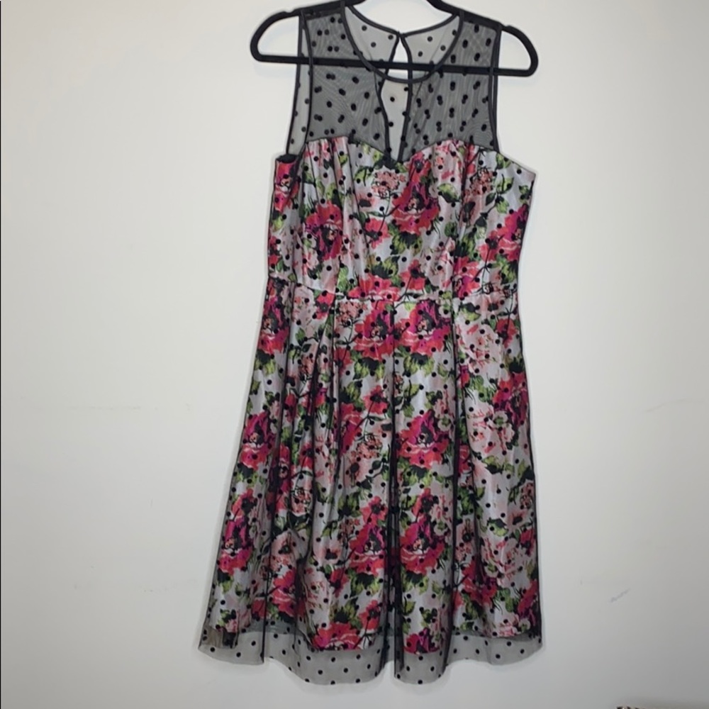 EUC Studio One Black Floral Polka Dot Dress 14